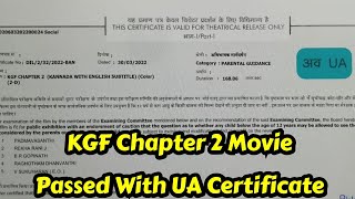 KGF Chapter 2 Movie Passed With UA Certificate