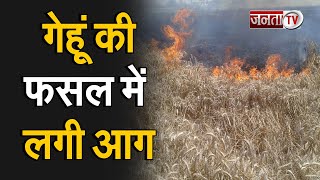 Karnal: मशीन से निकली चिंगारी से गेहूं की फसल में लगी आग, 30 एकड़ से ज्यादा फसल जलकर खाक | Janta Tv