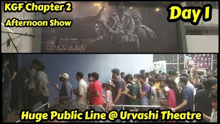 KGF Chapter 2 Movie Huge Public Line For First Day Afternoon Show At Urvashi Theatre, Bengaluru