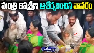 మంత్రిని ఆశీర్వదించిన వానరం | Monkey Blessings To Minister Usha Sri Charan | Top Telugu TV