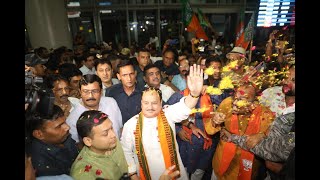 Grand welcome of Hon'ble BJP National President Shri J.P. Nadda at Kolkata airport, West Bengal
