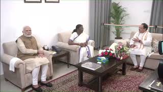 PM Shri Narendra Modi congratulates Smt. Droupadi Murmu Ji at her residence