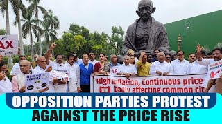 Opposition parties protest against the price rise and increase in GST rates of essential commodities
