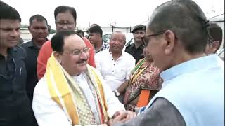 Grand welcome of BJP National President Shri J.P Nadda on his arrival in Patna Airport