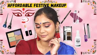Affordable Festive Makeup Tutorial | Blue & Black Ombre Eyeliner | Durga Puja / Festive #Makeup
