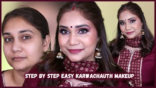 Simple Karwachauth Makeup Look / Red Suit Makeup / Nidhi Katiyar #makeuptutorial #festivemakeup