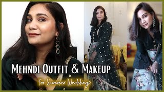 Mehndi Outfit & Makeup for Wedding in GOA | Mehndi Makeup look for Summer #Mehndimakeup #makeup