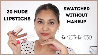 All My FAVOURITE Nude Lipsticks Swatched without Makeup | 20 Nude Lipsticks for NC 25