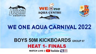 We One Aqua Centre ||STATE LEVEL SWIMMING COMPETITION2022 ||BOYS 50M KICKBOARDS G-7 | HEAT 1- FINALS