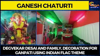 Degvekar Desai and family, decoration for ganpati using indian flag theme
