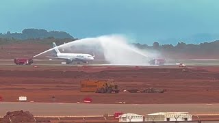 #Amazing! First aircraft to land at Mopa Airport, Airbus A320 receives water salute