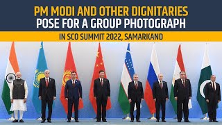 PM Modi and other dignitaries pose for a group photograph in SCO Summit 2022, Samarkand l PMO