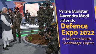 Prime Minister Narendra Modi attends Defence Expo 2022 at Mahatma Mandir, Gandhinagar, Gujarat l PMO
