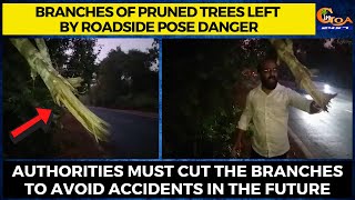 Branches of pruned trees left by roadside pose danger.