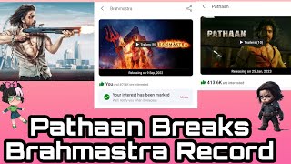 Pathaan Movie Breaks Brahmastra Record By Crossing 400K Interest On Bookmyshow,Highest For HindiFilm