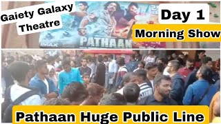 Pathaan Movie Huge Public Line Day 1 Morning Show At Gaiety Galaxy Theatre In Mumbai