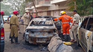 Major Accident at Panjim. Car catches fire after the accident