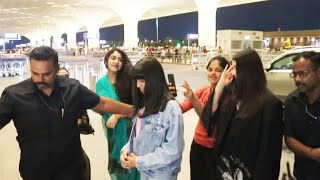 Aishwarya Rai Ke  Beti Ko Ghera Fans Ne, Spotted At Airport Departure