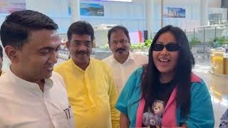 A travel vlogger at the Manohar International Airport, Mopa sharing her pleasant experience.