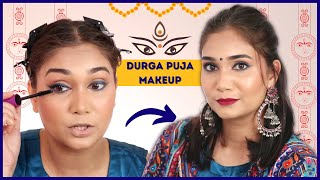 DURGA PUJA Panchami Makeup Tutorial | Easy Glam Step By Step Makeup Tutorial using Affordable Makeup