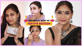 Glowing Facial at Home In Less than 30 mins | GRWM | Festive Get Ready #skincare #festivemakeup