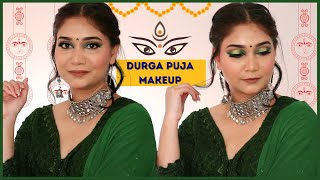 Durga Puja Makeup Look | Green Makeup Look for Dandiya/Garba Night | Nidhi Katiyar