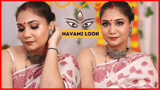 Durga Puja Navami Wearable Makeup Look | Affordable Festive Makeup |  Nidhi Katiyar