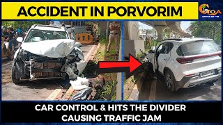 Accident in Porvorim- Car loses control & hits the divider causing traffic jam