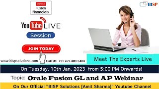 Live Webinar of "Oracle Fusion GL and AP"  10th  Jan. 2023 |  @bispsolutions    | ✅✅