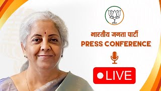 Union Minister Smt. Nirmala Sitharaman addresses a press conference at BJP headquarters in New Delhi