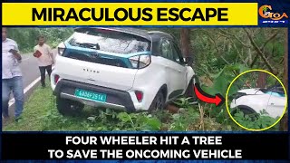 Miraculous Escape- Four wheeler hit a tree to save the oncoming vehicle