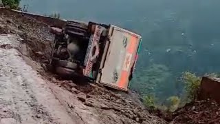 Dumper fell into a deep gorge due to road collapse at Village Khanikote ,Distt- Reasi || Accident