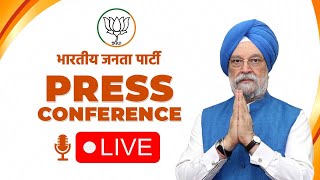 Union Minister Shri Hardeep Singh Puri addresses a press conference at BJP headquarters in New Delhi