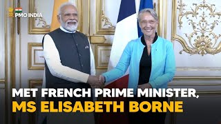Prime Minister Narendra Modi holds a meeting with French Prime Minister, Ms Elisabeth Borne