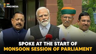 PM Narendra Modi speaks to media at the start of Monsoon Session 2023 of Parliament