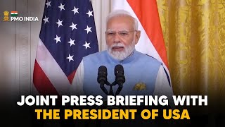 Press Statement by PM Modi at the Joint Press Briefing with the President of USA With Eng Subtitle