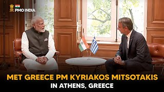 PM Narendra Modi meets Greece PM Kyriakos Mitsotakis in Athens, Greece