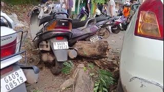 #Watch- Tree branch falls on parked scooter's and car at Curchorem, multiple vehicles damage