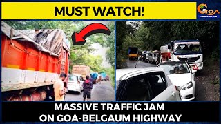 Massive traffic jam on Goa-Belgaum highway. Narrow and potholed road create traffic jam