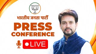 Union Minister Shri Anurag Singh Thakur addresses a press conference at BJP hq in New Delhi.