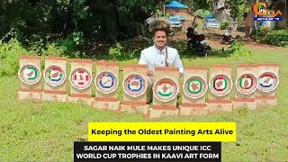 Sagar Naik Mule makes unique ICC World Cup Trophies in Kaavi Art form