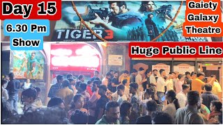 Tiger3 Movie Huge Public Line Day 15 At 6.30 Pm Show At Gaiety Galaxy Theatre In Mumbai Despite Rain