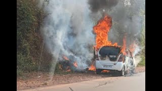 MH Car catches fire at Verna
