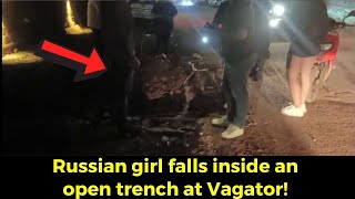 Russian girl falls inside an open trench at Vagator!