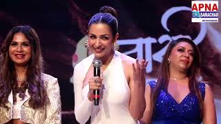 Malaika Arora Sandip Soparrkar and Aikta Sharma present Narifirst Jewel of India Trophy to winners