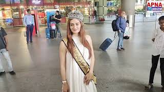 Eesha Agrawal spotted at Mumbai Airport after winning Narifirst Jewel of India title...