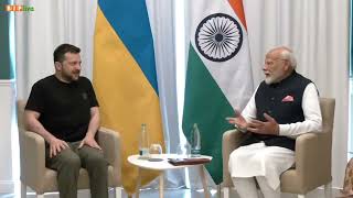 PM Modi holding a meeting with President Volodymyr Zelenskyy on the sidelines of G7 Summit