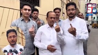 Former TS Home Minister Mohd Mahmood Ali Apne Bete Azam Ali Khurram Ke Sath Vote Dala | SACHNEWS |