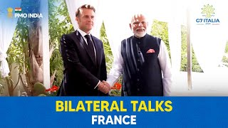 PM Modi holds bilateral meeting with French President, Macron l Italy