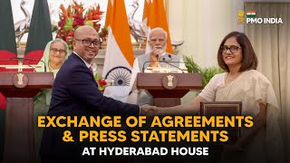 PM Modi & Bangladesh PM S Haseena witness Exchange of Agreements & give Press Statements